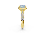 Yellow gold Fancy Blue Princess Cut Halo Diamond Ring with Pavé Band_2