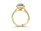 Yellow gold Fancy Blue Princess Cut Halo Diamond Ring with Pavé Band_3