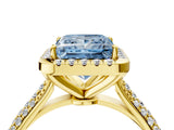 Yellow gold Fancy Blue Princess Cut Halo Diamond Ring with Pavé Band_4