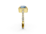 Yellow gold Fancy Blue Princess  Cut Halo Diamond Ring with Pave Band and Four-Prong Setting_26