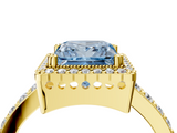 Yellow gold Fancy Blue Princess  Cut Halo Diamond Ring with Pave Band and Four-Prong Setting_28