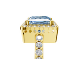 Yellow gold Fancy Blue Princess  Cut Halo Diamond Ring with Pave Band and Four-Prong Setting_29