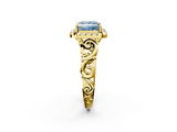 Yellow gold Fancy Blue Princess  Cut Halo Diamond Ring with Scrollwork Band and Four-Prong Setting_48