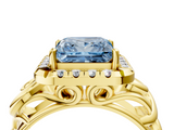 Yellow gold Fancy Blue Princess  Cut Halo Diamond Ring with Scrollwork Band and Four-Prong Setting_50