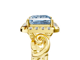 Yellow gold Fancy Blue Princess  Cut Halo Diamond Ring with Scrollwork Band and Four-Prong Setting_51