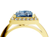 Yellow gold Fancy Blue Princess Cut Halo Diamond Ring with Solitaire Band and Prong Setting_4