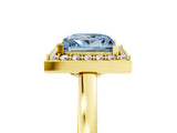 Yellow gold Fancy Blue Princess Cut Halo Diamond Ring with Solitaire Band and Prong Setting_5