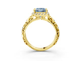 Yellow gold Fancy Blue Princess Cut Halo Diamond Solitaire with Filigree Band and Four-Prong Setting_15