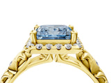 Yellow gold Fancy Blue Princess Cut Halo Diamond Solitaire with Filigree Band and Four-Prong Setting_16