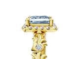Yellow gold Fancy Blue Princess Cut Halo Diamond Solitaire with Filigree Band and Four-Prong Setting_17