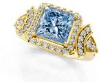 Yellow gold Fancy Blue Princess Cut Halo Diamond Split Shank Engagement Ring with Four-Prong Setting_1