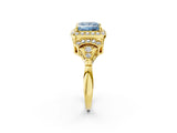 Yellow gold Fancy Blue Princess Cut Halo Diamond Split Shank Engagement Ring with Four-Prong Setting_2