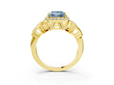 Yellow gold Fancy Blue Princess Cut Halo Diamond Split Shank Engagement Ring with Four-Prong Setting_3