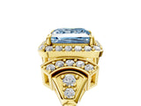 Yellow gold Fancy Blue Princess Cut Halo Diamond Split Shank Engagement Ring with Four-Prong Setting_5