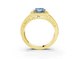 Yellow gold Fancy Blue Princess Cut Halo Diamond Split Shank Ring with Prong Setting_3