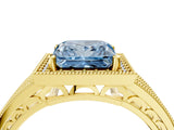 Yellow gold Fancy Blue Princess Cut Halo Diamond Split Shank Ring with Prong Setting_4