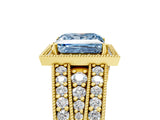 Yellow gold Fancy Blue Princess Cut Halo Diamond Split Shank Ring with Prong Setting_5