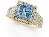 Yellow gold Fancy Blue Princess Cut Halo Pavé Diamond Engagement Ring with Split Shank and Four-Prong Setting_4