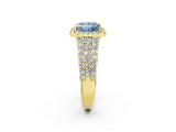 Yellow gold Fancy Blue Princess Cut Halo Pavé Diamond Engagement Ring with Split Shank and Four-Prong Setting_5
