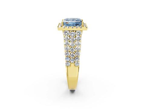 Yellow gold Fancy Blue Princess Cut Halo Pavé Diamond Engagement Ring with Split Shank and Four-Prong Setting_5