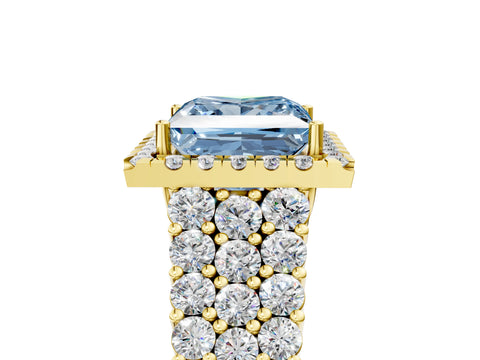 Yellow gold Fancy Blue Princess Cut Halo Pavé Diamond Engagement Ring with Split Shank and Four-Prong Setting_8