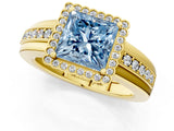 Yellow gold Fancy Blue Princess  Cut Halo Pave Band Four-Prong Ring_50