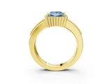 Yellow gold Fancy Blue Princess  Cut Halo Pave Band Four-Prong Ring_52