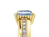 Yellow gold Fancy Blue Princess  Cut Halo Pave Band Four-Prong Ring_54