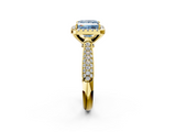 Yellow gold Fancy Blue Princess  Cut Halo Pave Band Four-Prong Setting Ring_22