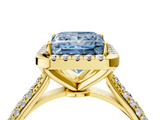 Yellow gold Fancy Blue Princess  Cut Halo Pave Band Four-Prong Setting Ring_24