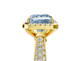 Yellow gold Fancy Blue Princess  Cut Halo Pave Band Four-Prong Setting Ring_25