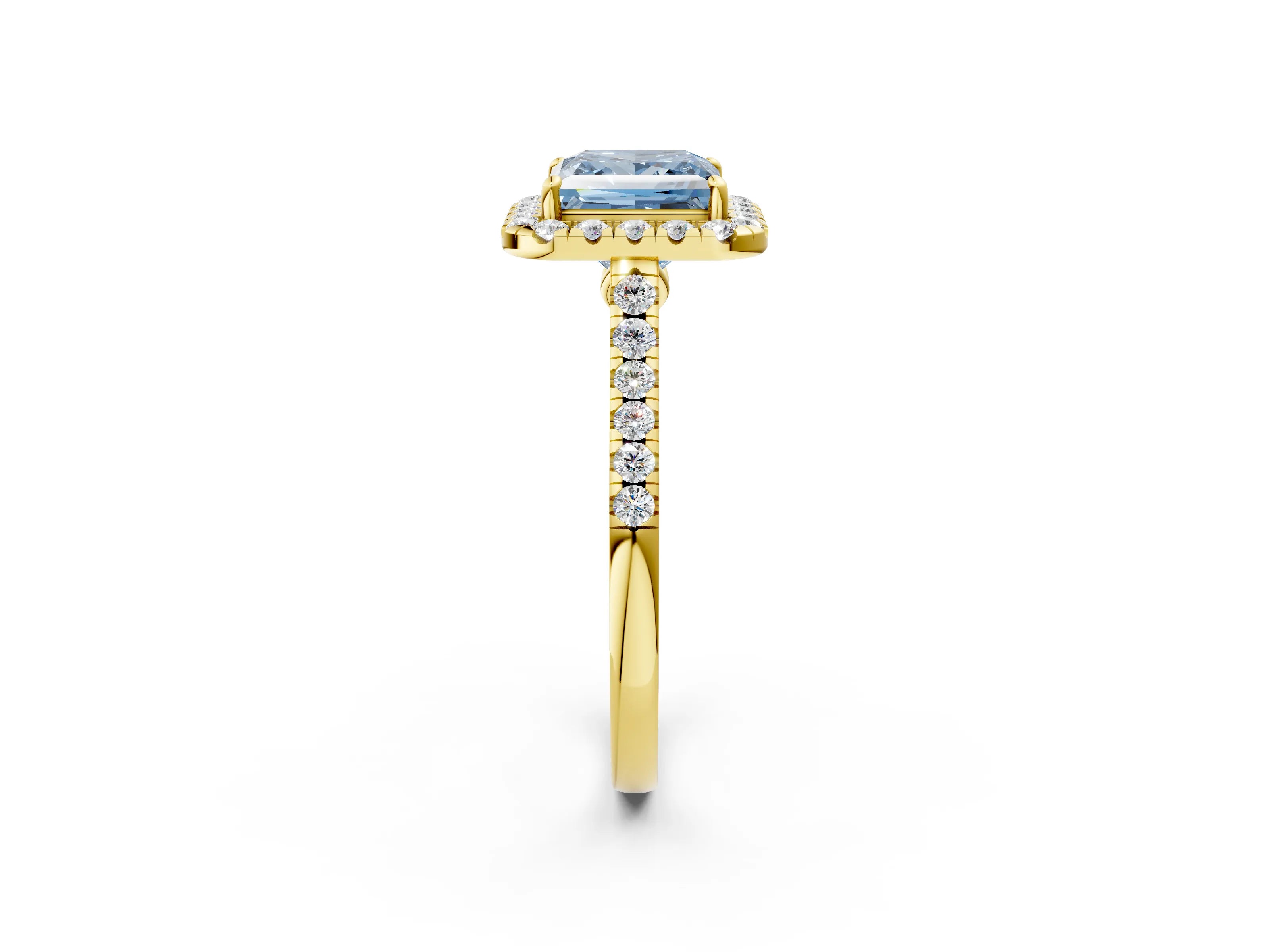 Yellow gold Fancy Blue Princess Cut Halo Pave Diamond Engagement Ring with Four-Prong Setting_2