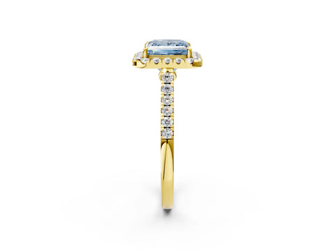 Yellow gold Fancy Blue Princess Cut Halo Pave Diamond Engagement Ring with Four-Prong Setting_2