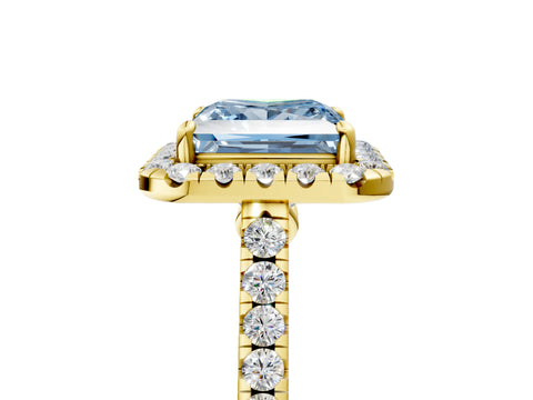 Yellow gold Fancy Blue Princess Cut Halo Pave Diamond Engagement Ring with Four-Prong Setting_5