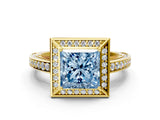 Yellow gold Fancy Blue Princess  Cut Halo Pave Split Shank Prong Setting Ring_37