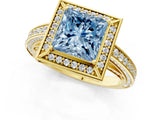 Yellow gold Fancy Blue Princess  Cut Halo Pave Split Shank Prong Setting Ring_38
