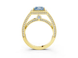 Yellow gold Fancy Blue Princess  Cut Halo Pave Split Shank Prong Setting Ring_40
