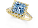 Yellow gold Fancy Blue Princess Cut Halo Round Diamond Pavé Band with Four-Prong Setting_4