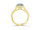 Yellow gold Fancy Blue Princess Cut Halo Round Diamond Pavé Band with Four-Prong Setting_6
