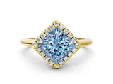 Yellow gold Fancy Blue Princess Cut Halo Round Diamond Solitaire Engagement Ring with Pave Band and Four-Prong Setting_12