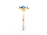 Yellow gold Fancy Blue Princess Cut Halo Round Diamond Solitaire Engagement Ring with Pave Band and Four-Prong Setting_14
