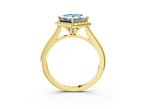 Yellow gold Fancy Blue Princess Cut Halo Round Diamond Solitaire Engagement Ring with Pave Band and Four-Prong Setting_15
