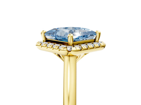 Yellow gold Fancy Blue Princess Cut Halo Round Diamond Solitaire Engagement Ring with Pave Band and Four-Prong Setting_17