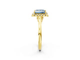 Yellow gold Fancy Blue Princess Cut Halo Round Diamond Solitaire Ring with Pavé Band and Four-Prong Setting_15