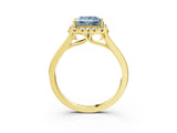 Yellow gold Fancy Blue Princess Cut Halo Round Diamond Solitaire Ring with Pavé Band and Four-Prong Setting_16