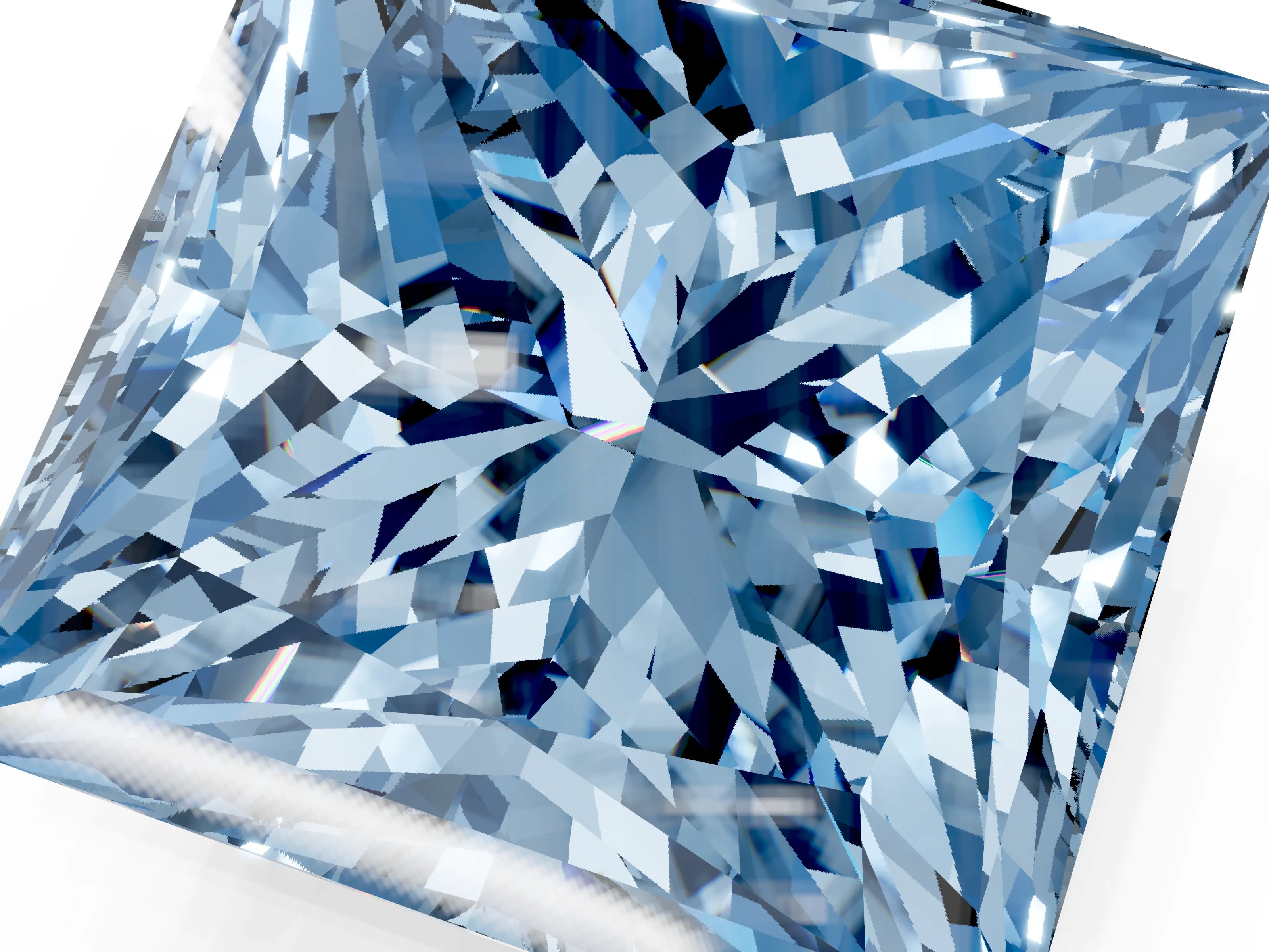 Yellow gold Fancy Blue Princess Cut Halo Round Diamond Solitaire Ring with Pavé Band and Four-Prong Setting_25