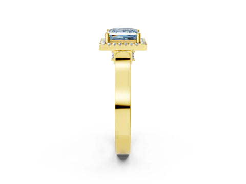 Yellow gold Fancy Blue Princess Cut Halo Round Diamond Twist Band with Four-Prong Setting_2