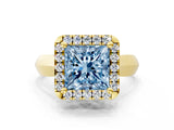 Yellow gold Fancy Blue Princess  Cut Halo Solitaire Engagement Ring with Square Band and Four-Prong Setting_114
