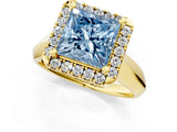 Yellow gold Fancy Blue Princess  Cut Halo Solitaire Engagement Ring with Square Band and Four-Prong Setting_115