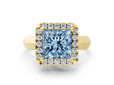 Yellow gold Fancy Blue Princess  Cut Halo Solitaire Engagement Ring with Square Band and Four-Prong Setting_66